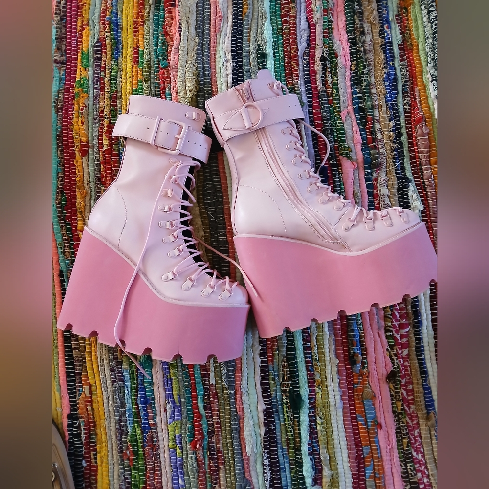 Dolls Kill Pink Platform Boots